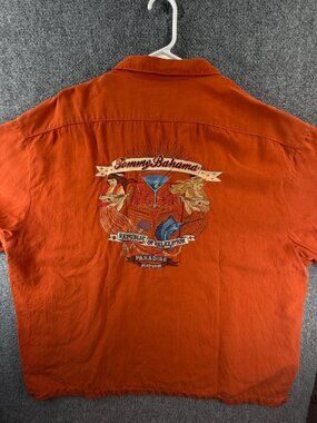 Tommy Bahama Graphic Print Camp 2XL Short Sleeve Loop Silk Rayon Orange Pocket